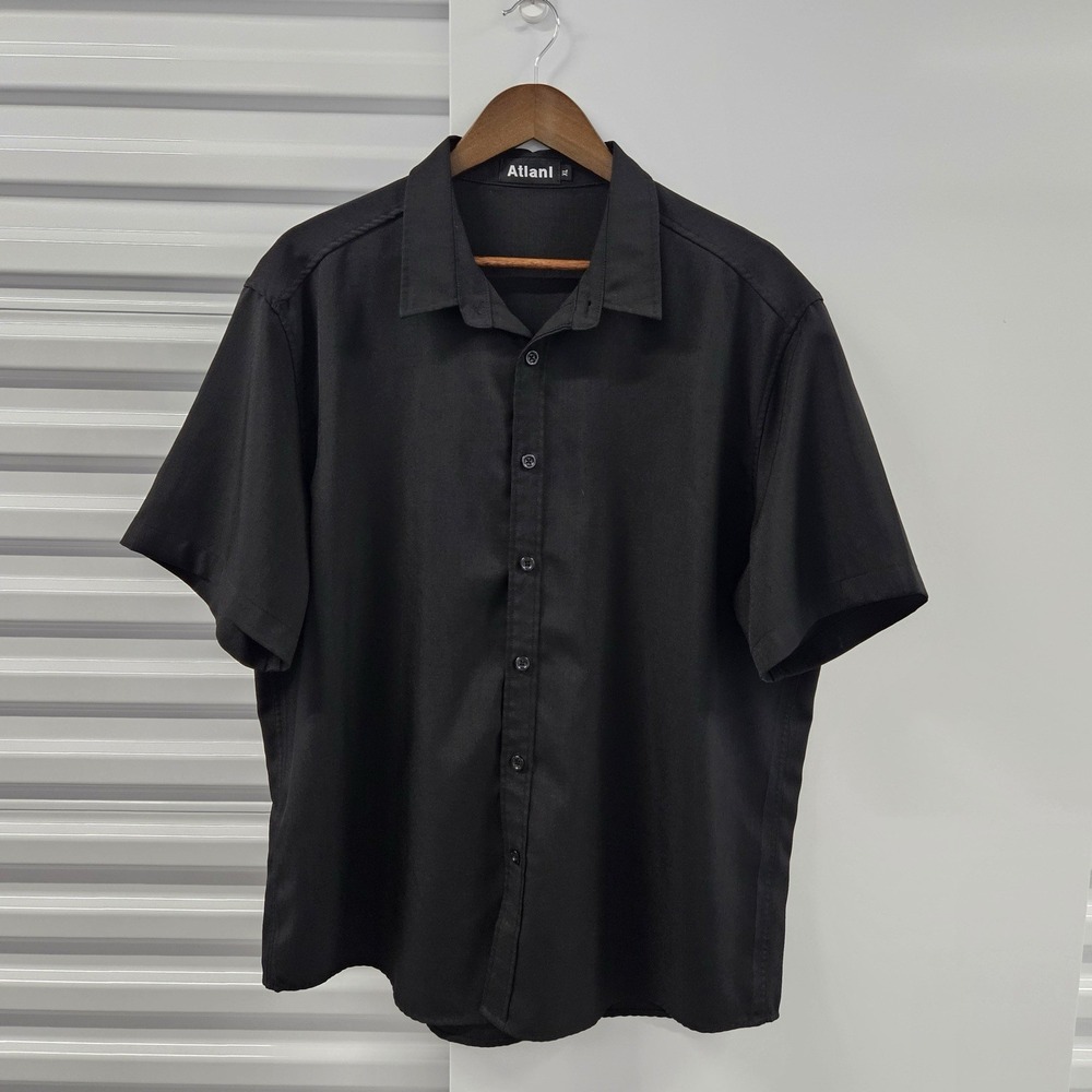 Atlanl Men's‎ XL Black Button Up Shirt Short Sleeve Cotton Blend Casual